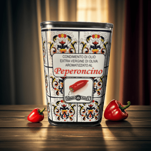 Extra Vergine Olijfolie 25cl al Peperoncino – Decoratief Blik